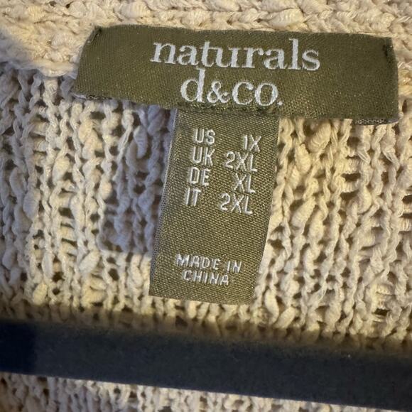 Naturals D & Co Textured Open Knit Cream Cardigan Front Button Beachy Coastal - Picture 2 of 10